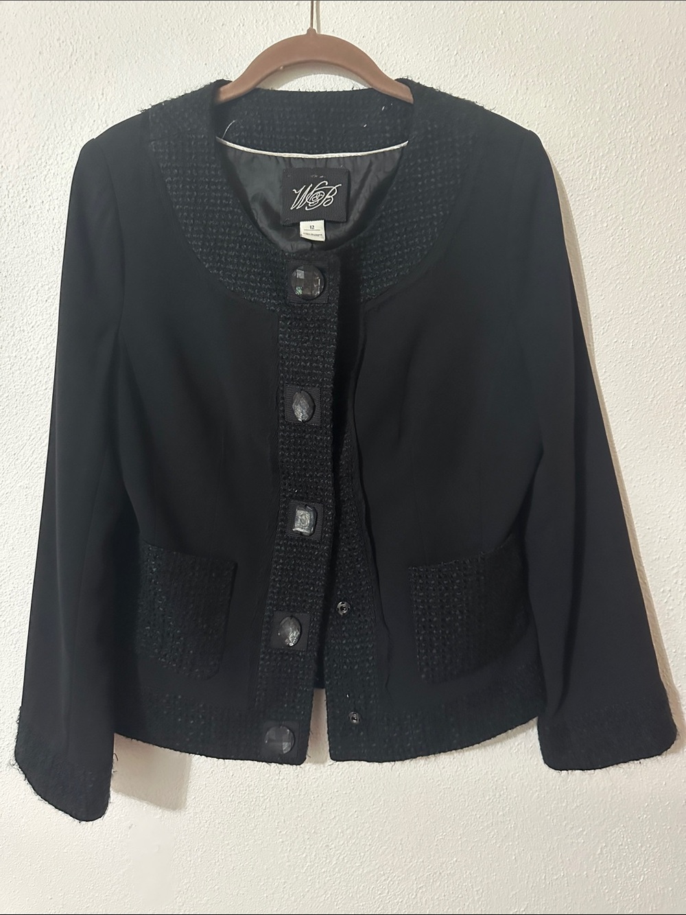 Black Textured Trim Button Jacket